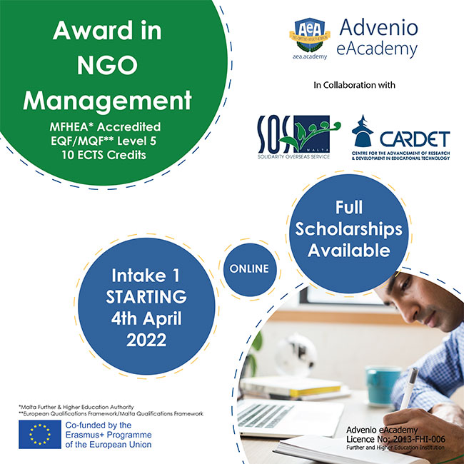 Offering full scholarships for the online accredited programme “Award in NGO Management”